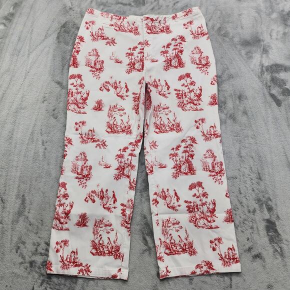 kathy ireland Pants - Vintage Kathy Ireland Pants Womens 19 Red Oriental Toile Straight Leg Crop Capri